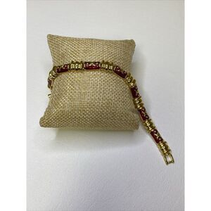 Joan Rivers Red Enamel & Gold Tone X Link Love Bracelet Signed - 7.25”